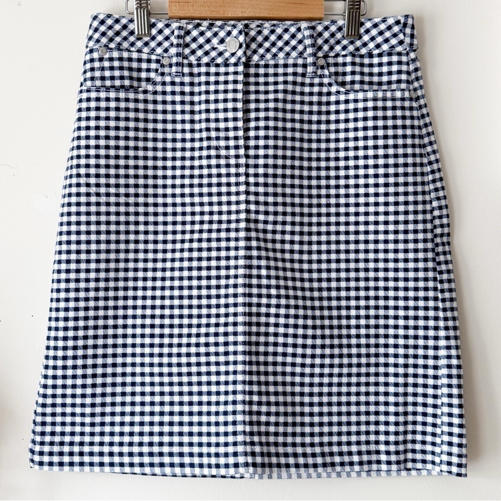 Talbots Navy and White Gingham Denim A-Line Skirt Size 2 Preppy Casual Coastal - Picture 3 of 12